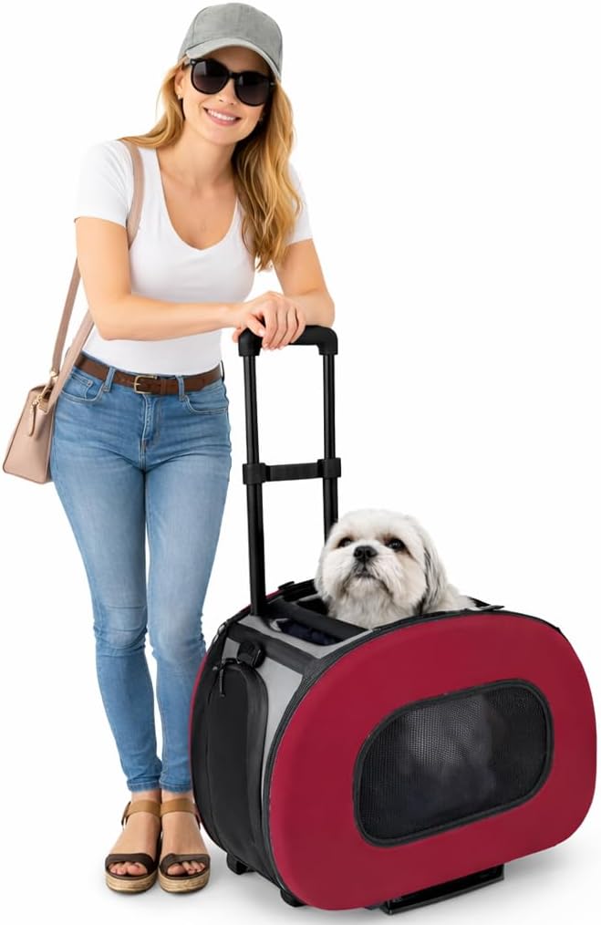 Pet Life ® 'Final Destination' Military-Grade Hardshell and Light 2-in-1 Wheeled or Carrying Travel Airline Cat and Dog Carrier Crate or Portable Pet Kennel
