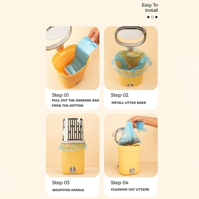 Cat Litter Scoop, Large Capacity Mess-Free Cat Litter Scooper with Bags, Spill-Proof Kitty Box Sifter, Bin Doubles as Scoop Holder (Yellow)