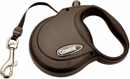 Coastal Pet Power Walker Dog Retractable Leash - Reflective Dog Leash - Stop-and-Release Control Button - Comfort Grip Handle - Black - X-Small