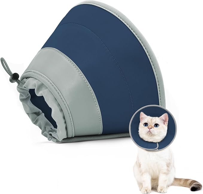 Cat Cone Collar Soft to Stop Licking, Adjustable, Foldable Lightweight Kitten Cones After Surgery Recovery for Cats & Kittens, Cat Cone Alternative, Easy Eating (Solid Blue, L)