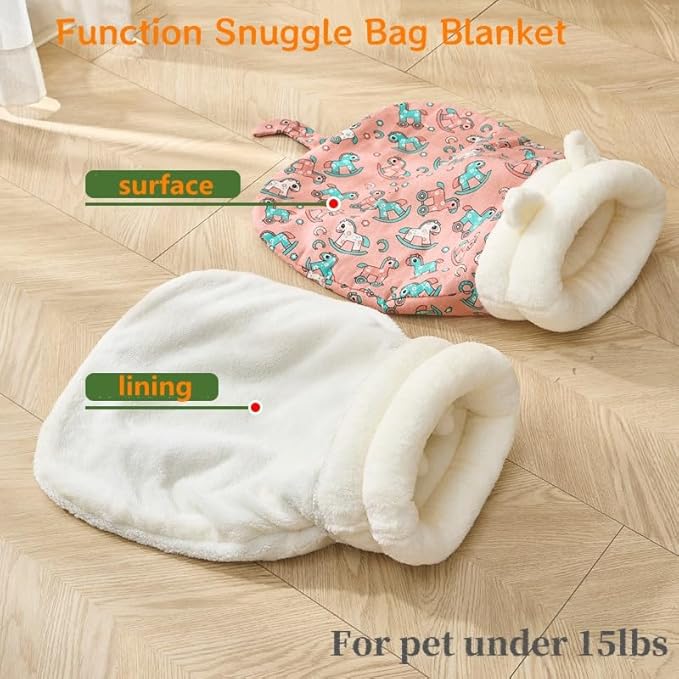 Sleeping Bag for Cats, Cozy Self Warming Cat Sleeping Bag for Indoor Cats, 360° Wrap Cat Hideaways Pet Snuggle Sack for Sleeping Relax Play (Green+Blue)
