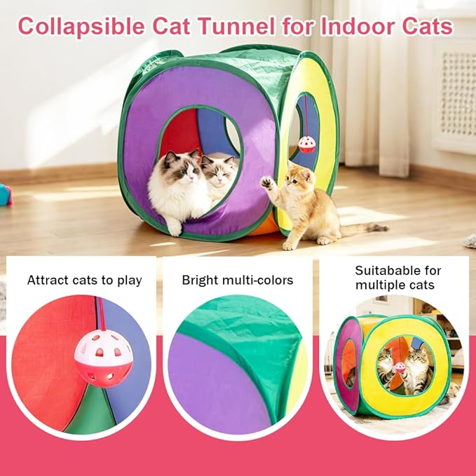 Retro Shaw Cat Toys for Indoor Cats, 33 Pack, Interactive Kitten Toys with Collapsible Kitty Tunnel Tent Feather Wand Springs Balls Bells Mouse Kitty Toys 15.7 Inches for All Breeds