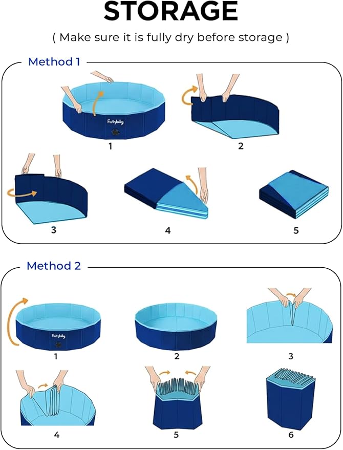 Furrybaby Foldable Dog Pool, Small Dog Swimming Pool for Dogs, Collapsible Hard Plastic Doggie Pool, Portable Bath Tub for Pets Dogs and Cats, Navy 32''