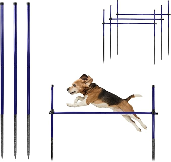 Dog Agility Course Backyard Set, Metal Dog Agility Training Equipment Adjustable Height Obstacle Course for Dog Hurdles Jumps (3 Pack)