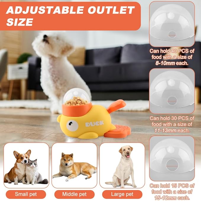 Dog Interactive Treat Dispenser, Duck-Shaped Slow Feeder Food Puzzle for Small Medium Dogs & Cats, Cat Treat Dispenser Toy Duck-Shaped