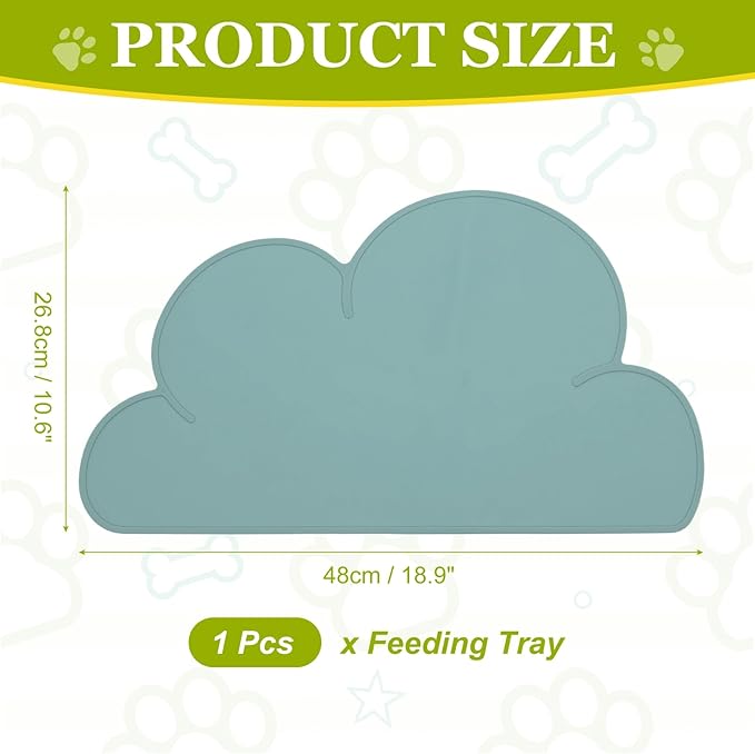 Silicone Pet Feeding Mat, Waterproof Dog Cat Food Bowl Placemat Tray Anti-Slip with Raised Edge Foldable Heat-Resistant (Sea Blue, Cloud Shape), Intended for Cat Dog Water Bowl