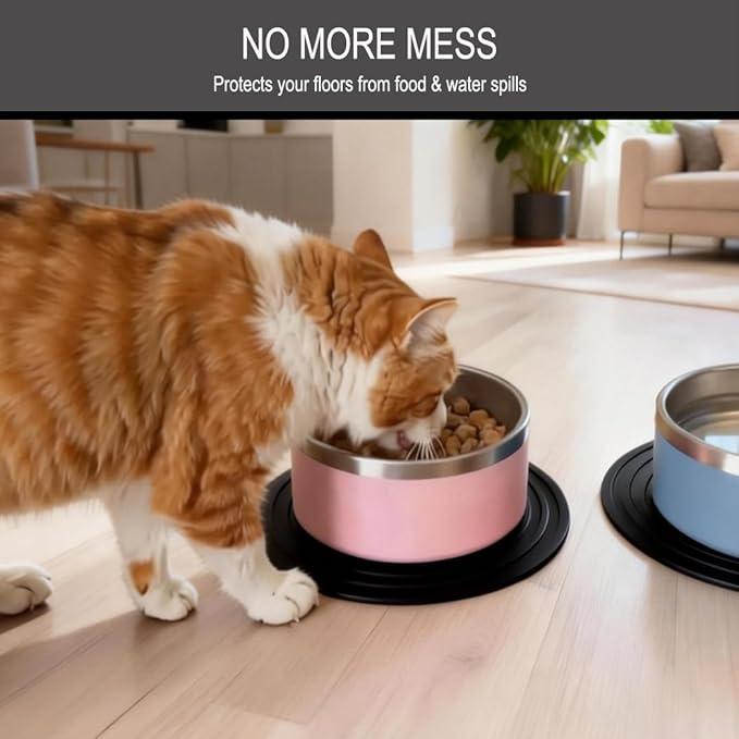 2 Pack Silicone Pet Food Mat, Small Rubber Mat for Cat & Dog Bowl, Cat Food Mat, Waterproof Placemat Protect Floor Around Food and Water Bowl, 9.5"x9.5"