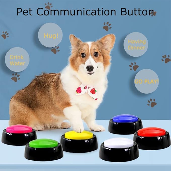 6 Colors Dog Buttons for Communication, Record & Playback Recordable Answer Buzzers, 30 Second Dog Buttons Pet Training Buzzer, Game Show Buzzers, Perfect for Family Game Study Office