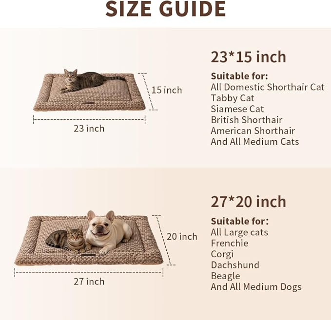SOMAHE Cat Beds Flat Cat Bed Mat, Premium Plush Cat Mat with Non-Slip Bottom, 1.2" Thick All-Season Kneading Cushion, Machine Washable Anti-Static Pet Bed 15×23Inch, Coffee