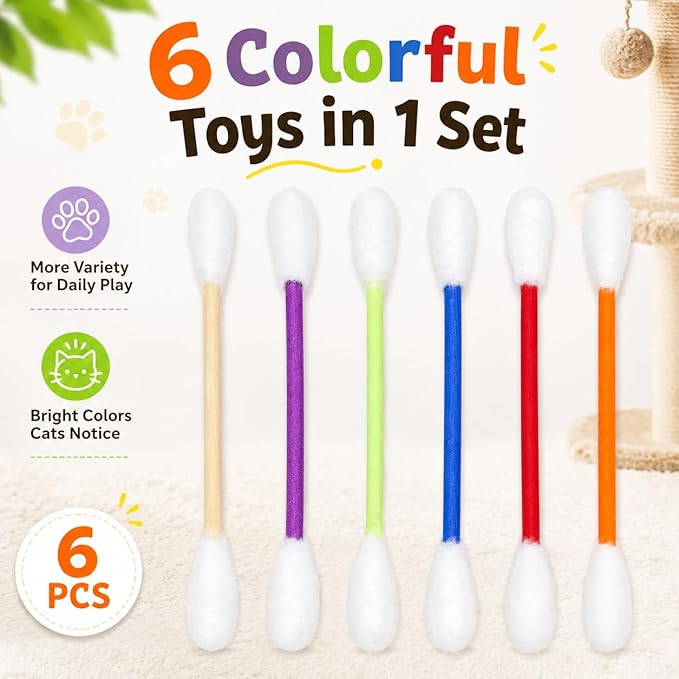Cat Q Tip Toy with Catnip Cotton Swabs Qtip Cat Toy Pack Catnip Toys for Indoor Cats Giant Qtip Cat Toy Chew Sticks, Durable Felt Interactive