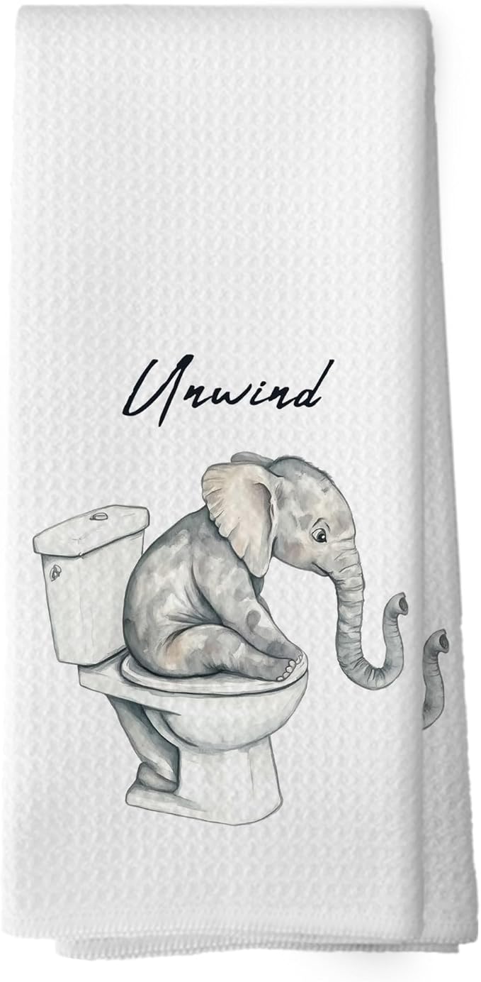 Funny Elephant Hand Towels, Elephant Gifts for Women Men Hand Towel for Bathroom Decor, Funny Unwind Wild Animal Decorative Towels for Washroom Restroom 16x24 Inch