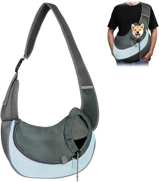 Dog Sling Carrier, Mesh Breathable Puppy Sling with Soft Adjustable Widen Padded Strap, Hand-Free Dog Purse Carriers for Small Dogs Cats, Pet Carrier Backpack for Travel Outdoor, Blue
