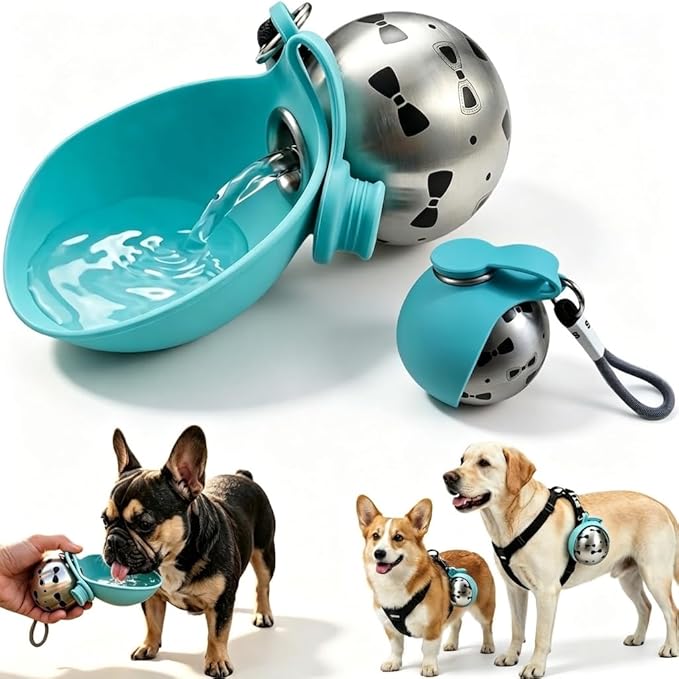 Leak-Proof Dog Water Bottle Portable, 2 in 1 Pet Travel Dispenser with Wide Bowl for Dogs, Stainless Steel No-Spill Doggy Water Cup & Silicone Trough for Walking, Hiking & On The Go