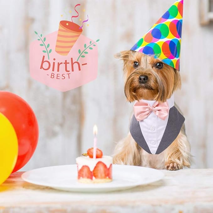 QBLEEV Dog Tuxedo Suit with Bow Tie, Formal Dog Tux Costume and Bandana Set for Wedding Outfit Birthday Party Cosplay Photo Shoot, Doggy Prince Attire for Chihuahua Yorkie Shih Tzu Pomeranian