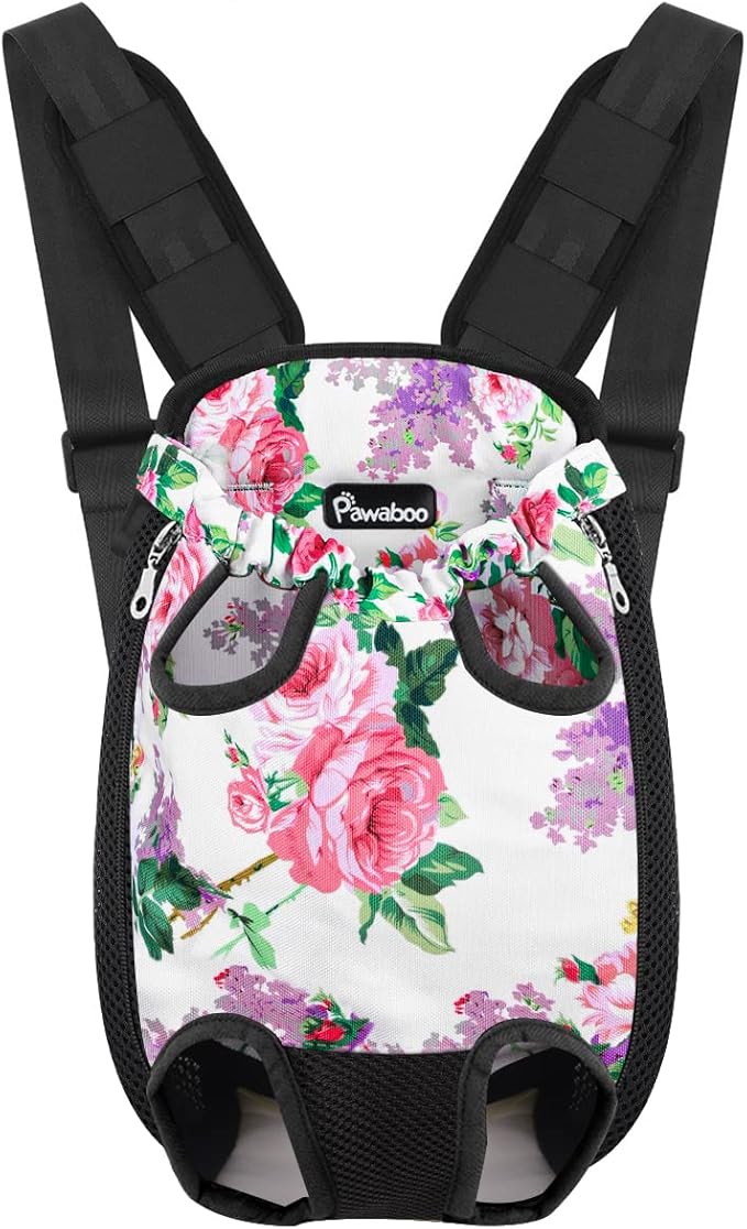 Pawaboo Pet Carrier Backpack, Adjustable Pet Front Cat Dog Carrier Backpack Travel Bag, Legs Out, Easy-Fit for Traveling Hiking Camping for Small Medium Dogs Cats Puppies, Extra Large, Flowers