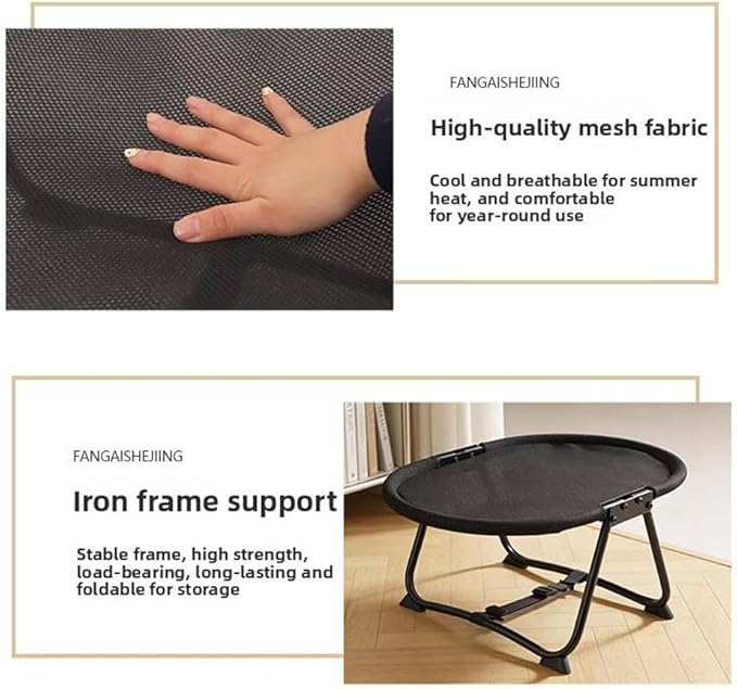 Cat Hammock, Foldable Elevated Cat Bed with Metal Frame, Raised Cats Lounge Chair, Breathable Non-Slip Fabric, Easy Maintenance, Indoor Outdoor Pet Couch for Cats Dogs Kittens (Black)