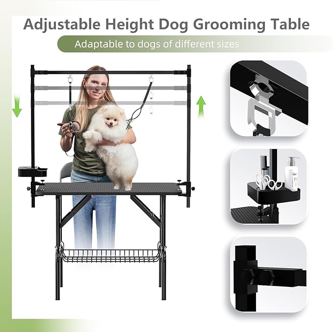 36" Professional Dog Pet Grooming Table Adjustable Heavy Duty Portable w/Arm & Noose & Mesh Tray