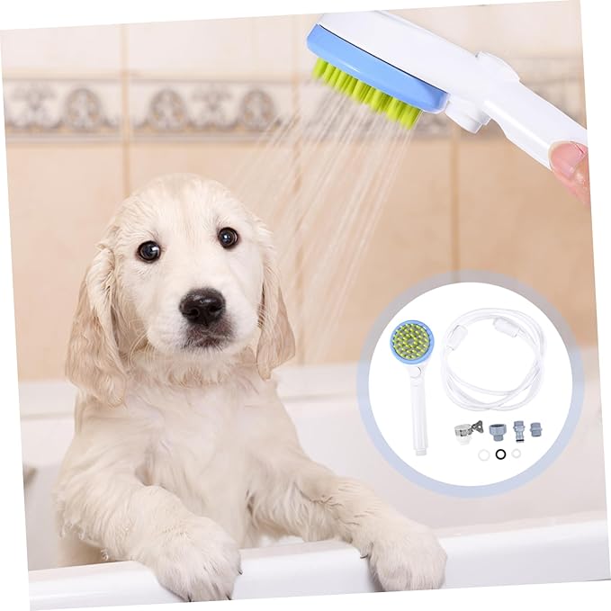 INOOMP Pet Shower Sprayer with Hose and Massage Brush Abs Material Dog Bath Brush for Gentle Grooming Rain Like Full Coverage Spray for Efficient Cleaning and Comfortable Pet Bathing