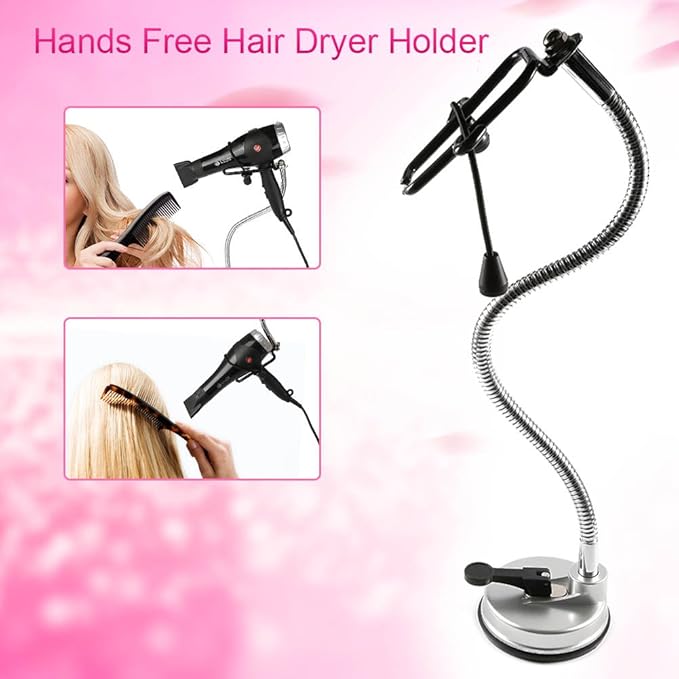 Hair Dryer Stand, Blow Dryer Stand, 360 Degree Rotating Lazy Hair Dryer Stand Hand with Heavy Base, Adjustable Height Standing Hair Dryer, Blow Dryer Holder for Countertop