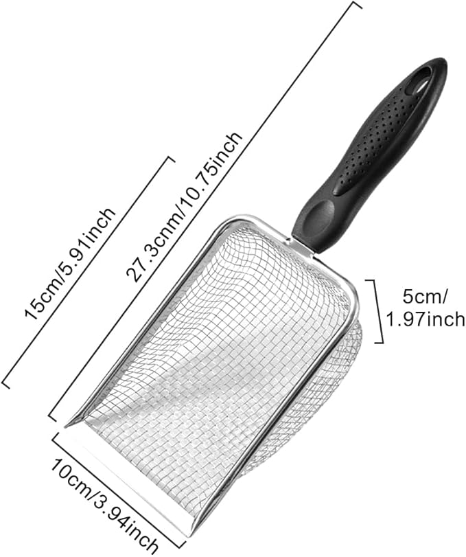 iayokocc Cat Litter Scoop,Stainless Steel Mesh Cat Litter Cleaner Corner Shovel, Long Handle Scooper Shovel Kitty Litter Scoop Easy to Clean, Cats Litters Shovel,Metal Garbage Shovel