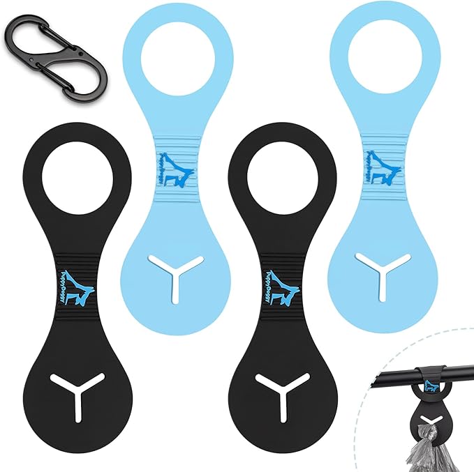 Dog Poop Bag Holder for Leash Waste Bag Carrier Dog Poop Bag Dispenser for Walking Running Bicycle Accessory 4 Pieces (Black + Blue)