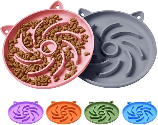 2Pcs Silicone Slow Feeder Cat Bowl,Puzzle Feeder,Interactive Toys,Slow Feeding cat Bowl Suitable for All Dry and Wet Foods,Easy to Clean Silicone Bowls (Green and Blue)