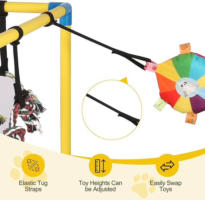 38" Extra Large Puppy Play Gym Jungle Gym with 14 Toys, Indoor Dog Activity Center with Adjustable Elastic Tug Straps, Spacious PVC Design for Small Dogs & Puppies 0-6 Months