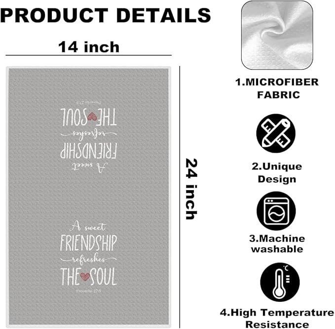 Friendship Gifts for Women, A Sweet Friendship Refreshes The Soul Kitchen Towels 24x14 Inch, Christian Gifts for Women Men, Friend Gift, Reusable Hand Tea Towels for Kitchen Bathroom Decor (Gray)