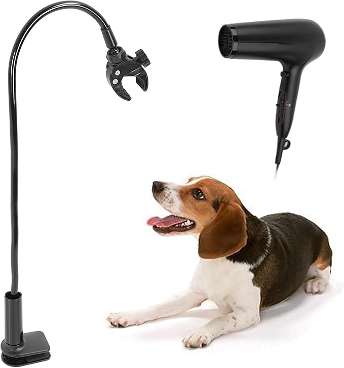 Brrnoo Dog Hair Dryer Stand, Hands Pet Dog Grooming Table arms Hair Dryer Holder, Lazy Hair Dryer Stand with Adjustable Clamp Mount for Countertop