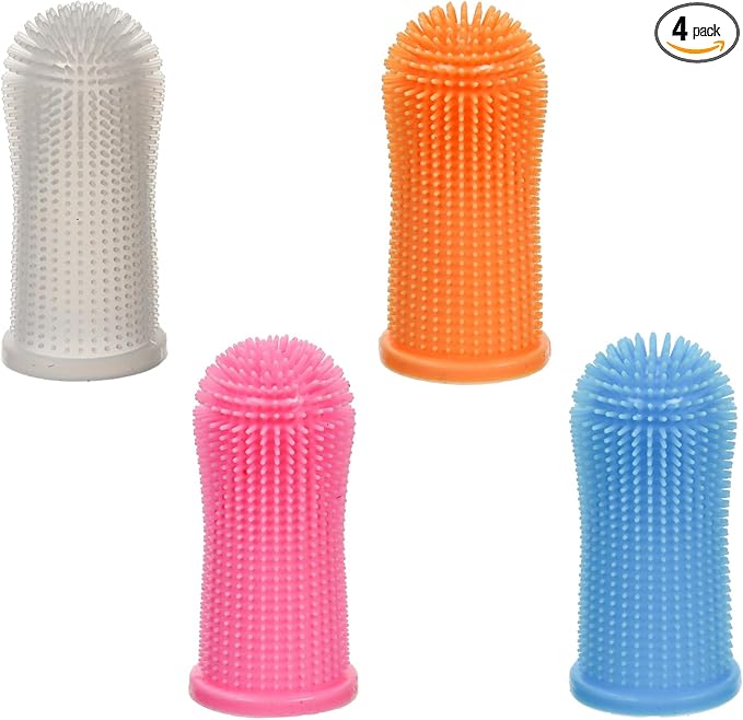 Patty Both Pet Dental Finger Toothbrush, Silicone Dog Teeth Cleaning Brushes, Multi-Color 4-Pack, 2 Inch Length