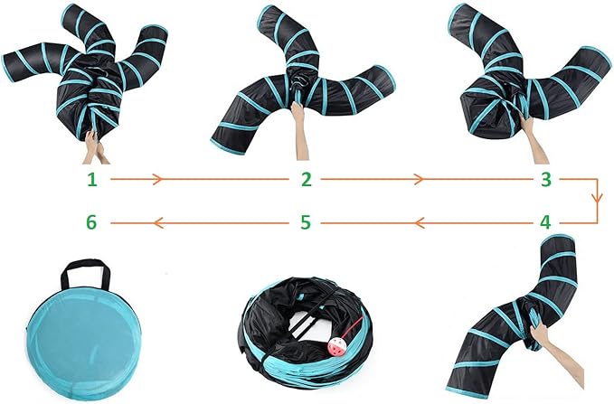 Cat Tunnels, Pet Ferret Rabbit Bunny Tunnels Tubes Subway Habitats, S-Style, DIY Cat Peekaboo Maze House Tent Bed, Kitten Interactive Toy (S Type: 5 Way Tubes)