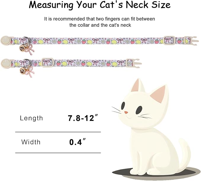 2 Pack Sweet Girly Cat Collars - Elegent Bow Breakaway Cat Collar with Bell & Matching Pendant, Adjustable Spring Summer Pink Purple Kitten Collars for Girl Cats