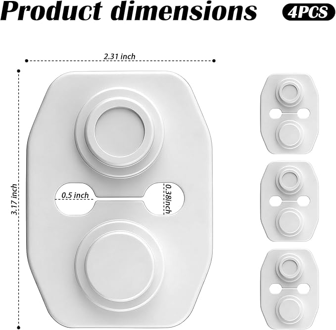 4PCS Universal Silicone Car Door Latch Covers,New Silicone Door Latch Protective Cover with 3 Layers of Shock Absorption for Protection & Noise Reduction,Soft Car Doors Strike Protector (White)