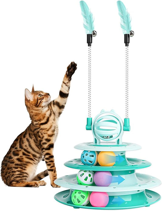Goosheep Cat Toy Interactive Pet Plaything for Indoor Kitten Interactive Kitty Puzzle Ball with 2 Cat-Tease (Green)