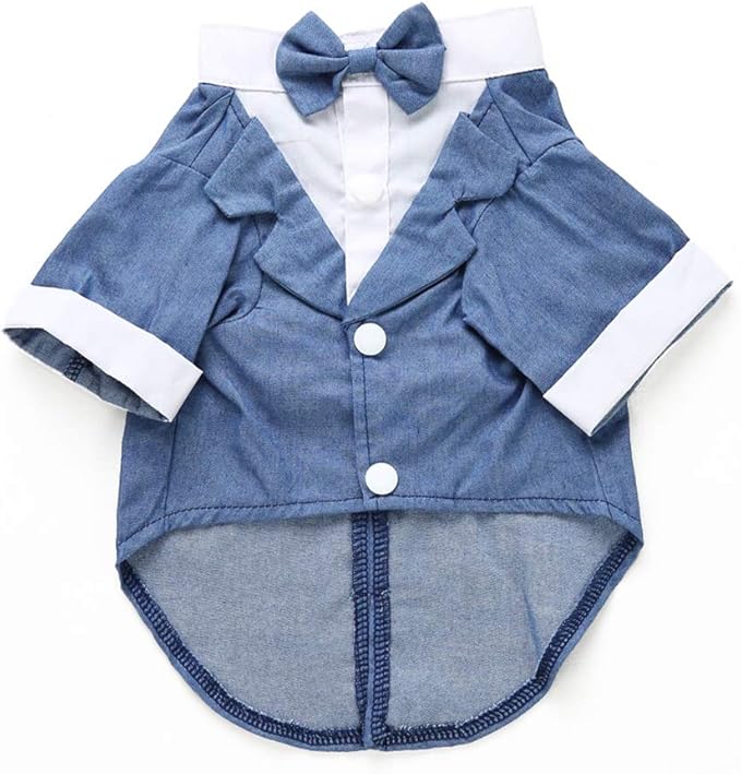 GabeFish Pets Wedding Jackets Suit for Dogs with Bow Tie Puppy Cat Formal Clothes Shirt Tuxedo (Blue, XL (Chest 18.8in/48cm)