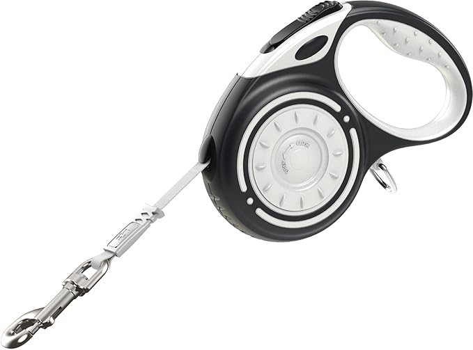 Retractable Dog Leash for Medium & Large Dogs up to 80 lbs, One-Handed Brake, 180kg Strong Nylon Tape, Tangle Free, Anti-Slip Handle (M & L Size) (Black Grey, M-4M)