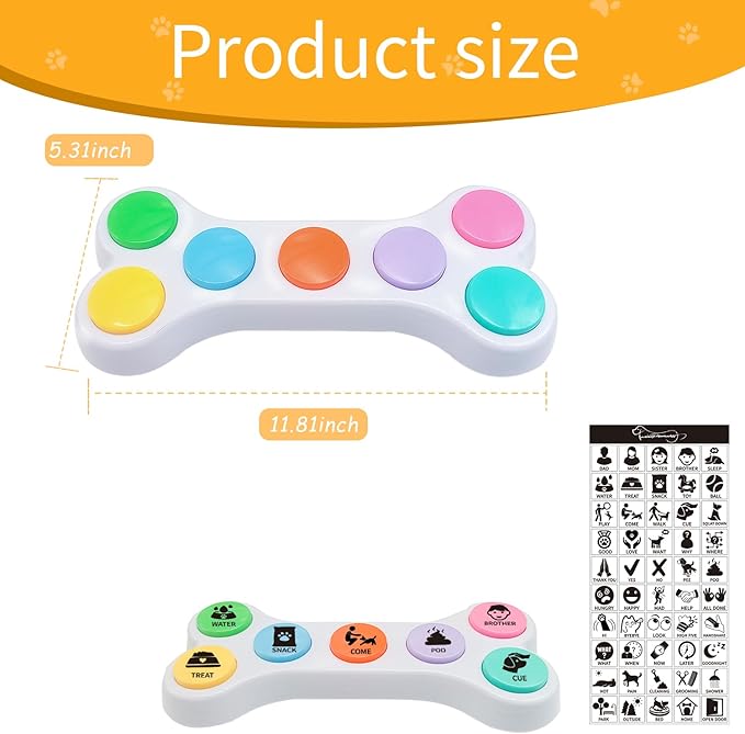 RIBOSY Dog Buttons for Communication, 7 in 1 Dog Talking Button Set, Recordable Training Buzzers for Dogs with 50 Scene Stickers (Battery Included)