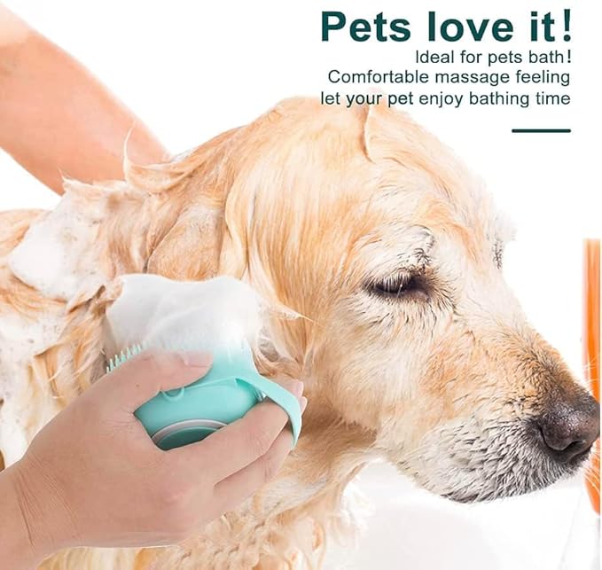 Pet Bath Massage Brush Puppy Dog Cat Grooming Soft soap dispensing (YELLOW)