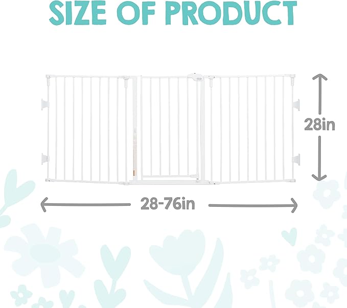 Regalo Safety 28"-76” Super Wide Configurable Baby Gate for Doorways & Open Spaces, 3-Panel Wall Mounted Safety Gate with Door for Babies, Toddlers & Pets, Includes Wall Mount Hardware