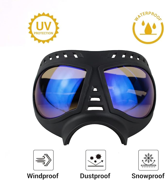 Large Dog Goggles Pet Eyes Protection for Medium to Large Breed, Windproof Snowproof UVproof Dog Sunglasses for Outdoor Hiking/Cycling/Driving, Soft Frame Adjustable Straps, Clear Blue Lens