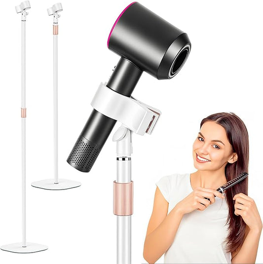 Hair Dryer Stand, 1.68M Height Adjustable Blow Dryers Holder, Ultra Stable Holder with 360° Rotating, Universal Clips, Work with All Dryer, Floor Dryer Stand for Salons or Home Use(White)