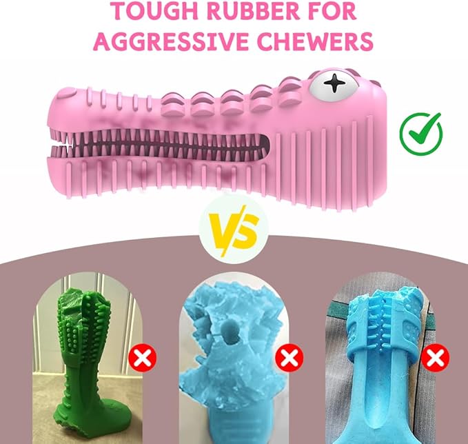 Dog Toys for Aggressive Chewers, Indestructible Dog Chew Toys for Medium Large Breed, Interactive Tough Dog Squeaky Toys to Keep Them Busy, Natural Rubber Durable Dog Toothbrush Teeth Cleaning Toys