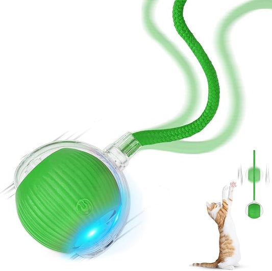 Goosheep 2025 New 1Pack Cat Ball Kitten Toys for Indoor Interactive Kitty Ball Toy Speedy Tail 360° Automatic Rolling for Dog, Cat(Green)