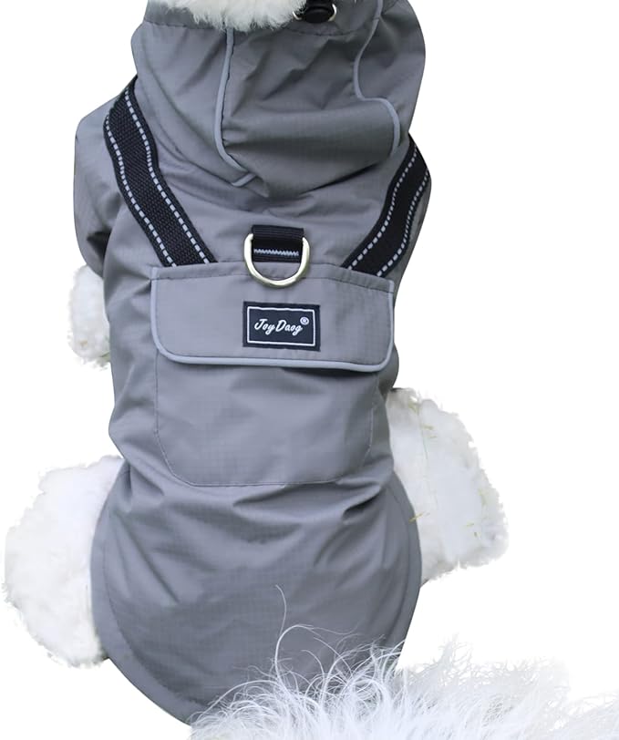 JoyDaog Premium Dog Raincoat with Hood for Extra Small Dogs,Outdoor Sports Waterproof Dog Rain Jacket,Puppy Raincoat with Pockets,Grey XS