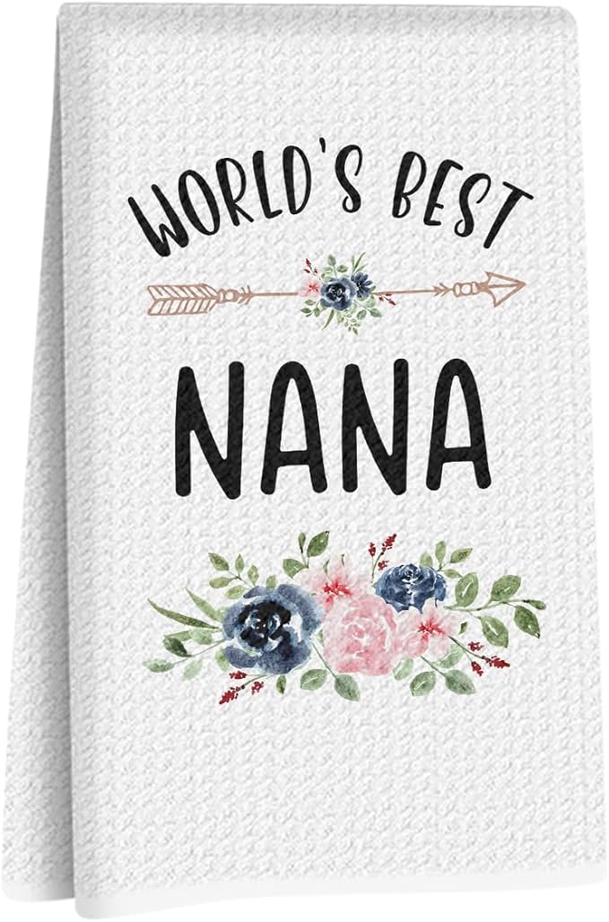 World’s Best Nana Gifts Kitchen Towels 24x14 Inch, Floral Waffle Absorbent Tea Dish Hand Towels, Reusable Dish Towel for Kitchen Bathroom Decor, Birthday Christmas Thanksgiving Gifts for Nana Grandma