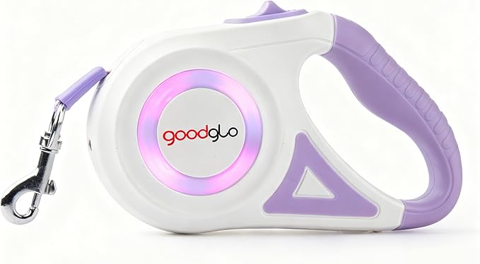 16ft Retractable Dog Leash with LED Light, Nylon Tape Lead for Medium Dogs Up to 60lbs, One-Hand Brake (Purple)