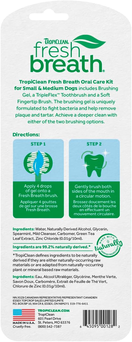 TropiClean Fresh Breath Dog Oral Care Kit | Complete Toothbrush and Toothpaste Set for Plaque & Tartar Control | Tooth Brushing Kit for Large Animals