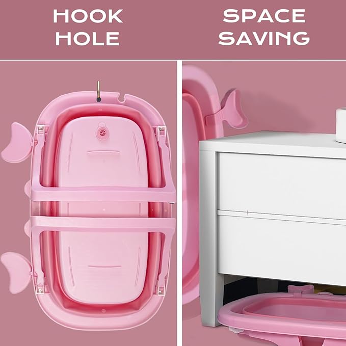 Dog Bath Tub with Dog Toys Pet Bathtub, Portable Puppy Bathtub for Easy Baths and Easy Storage, Dog Bath Tubs for Small Medium Pets-Foldable Pet Shower Tub with Drainage Hole, 26.5 x 17.2 x 7.8In,Pink