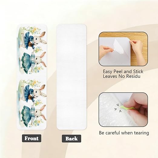 Animal Cute Rabbit Watercolor Stair Treads for Wooden Steps Indoor Washable Staircase Carpet 10PCS 30"x7.8" Stair Step Treads Non-Slip Staircase Covers Peel and Stick Safety Mat for Kids Elders Pets