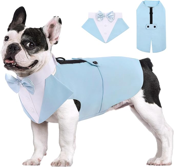 AOFITEE Dog Tuxedo Formal Dog Suit and Bandana Set, Gentle Dogs Wedding Party Suit Bow Tie Shirt, Tuxedo for Small Dogs Costume Outfit with Detachable Bowtie Collar for Christmas Halloween Dress Up
